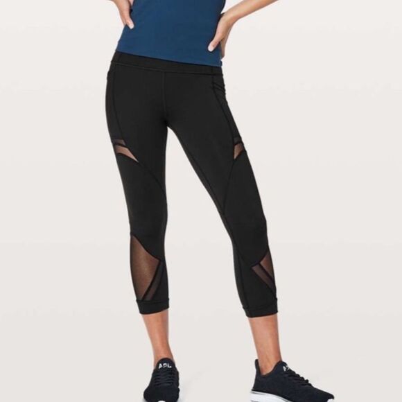 Lululemon Forget The Sweat Crop Black Mesh - Picture 1 of 10